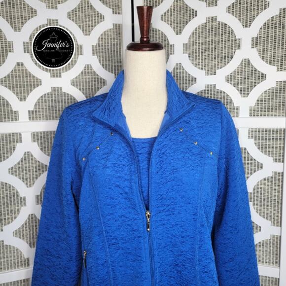 Draper's & Damon's Blue Crinkle 2-Piece Top and Jacket Set Size PM - Picture 2 of 15